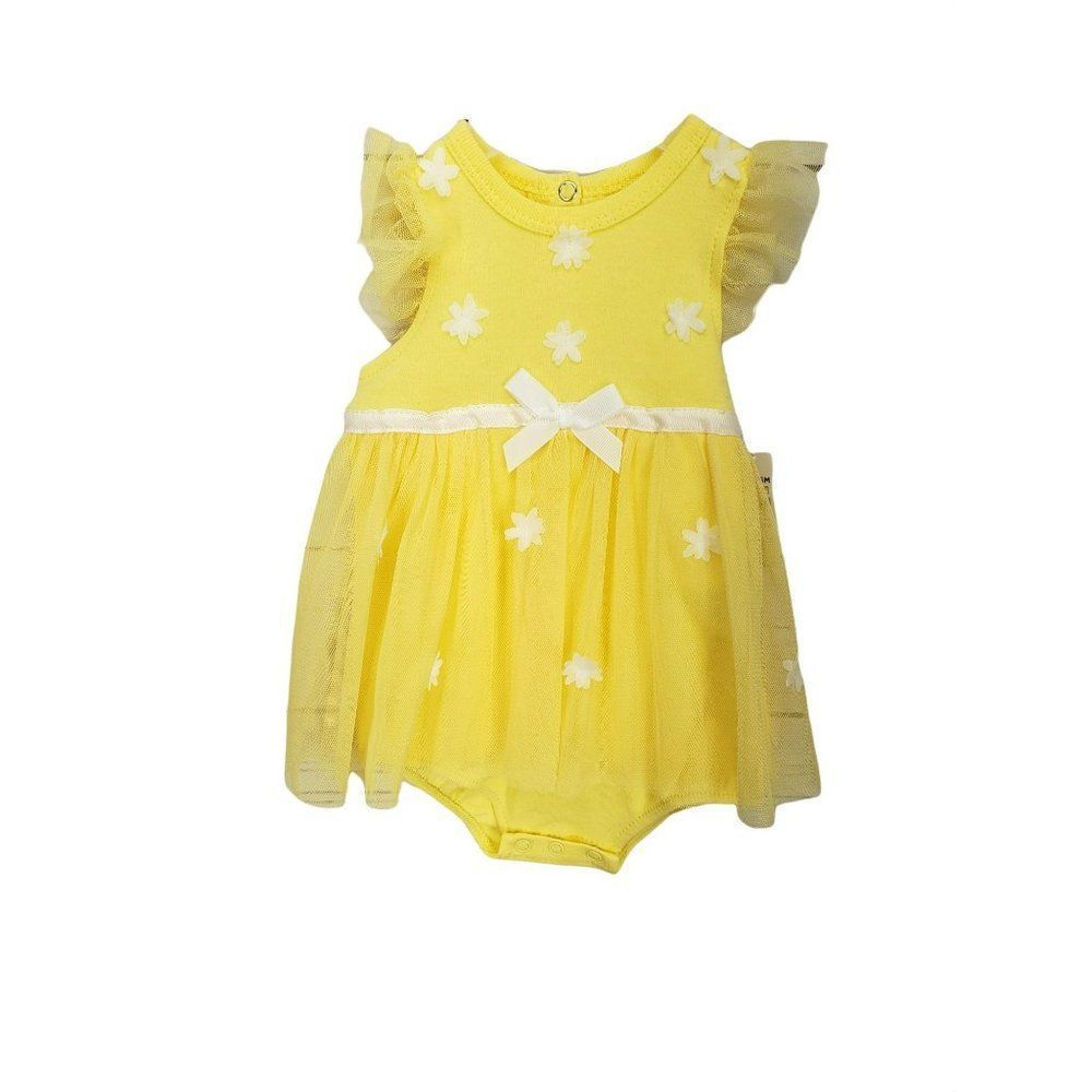 DDG Darling 3-6 month yellow‎ one piece bodysuit dress tutu white flowers